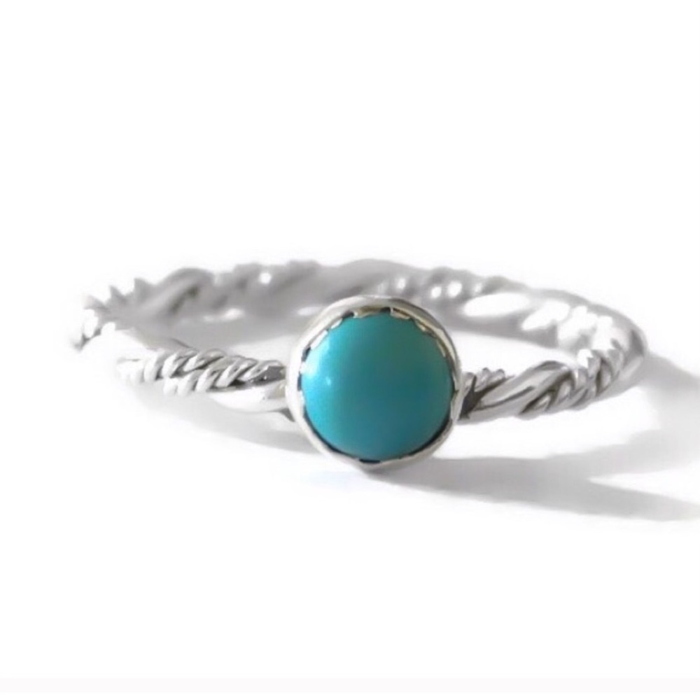 3 x 925 sterling silver 6mm genuine turquoise bezel set gemstone twist band ring